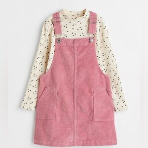 H&M Stars Pink Corduroy Overalls dress set